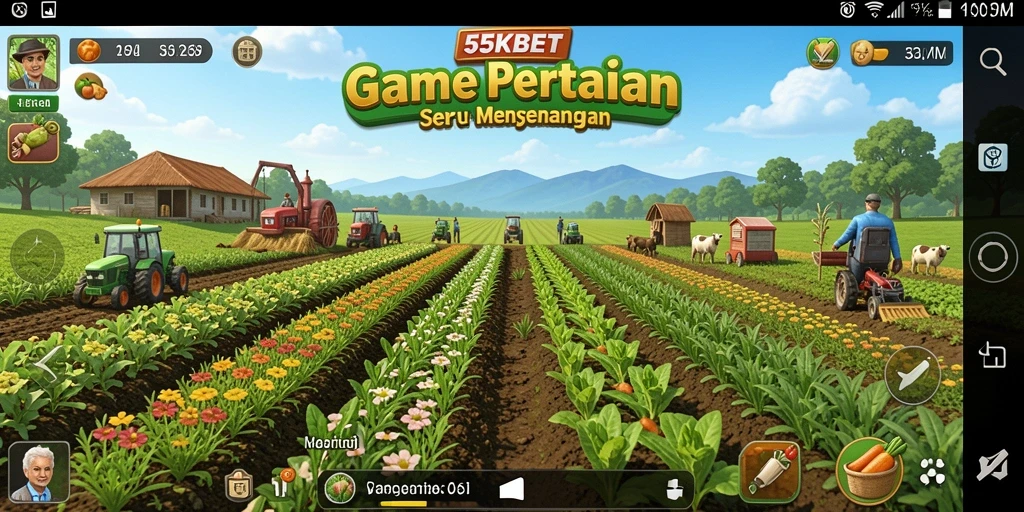 Screenshot utama 55KBET menampilkan aktivitas bertani yang seru.
