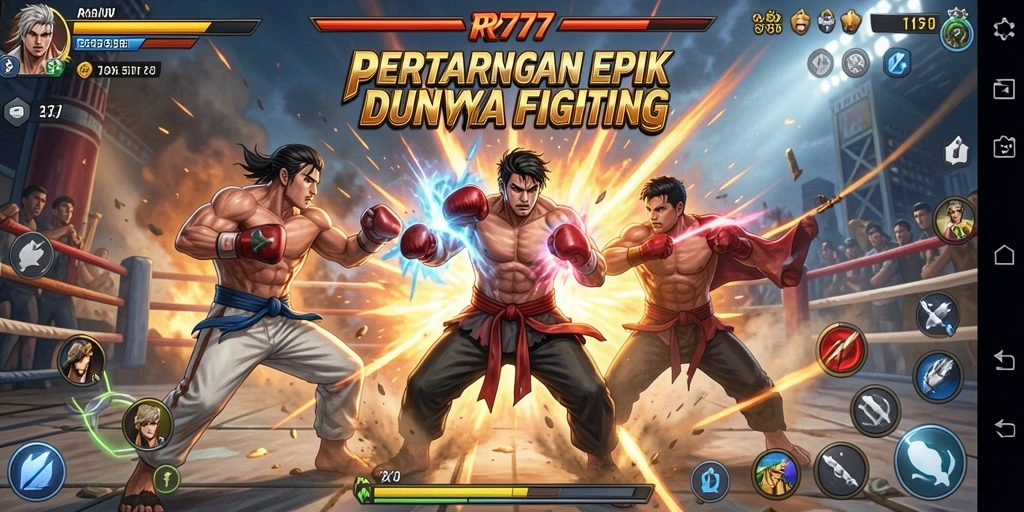 Tampilan gameplay pertarungan seru di RR777 yang menyajikan aksi mendebarkan.