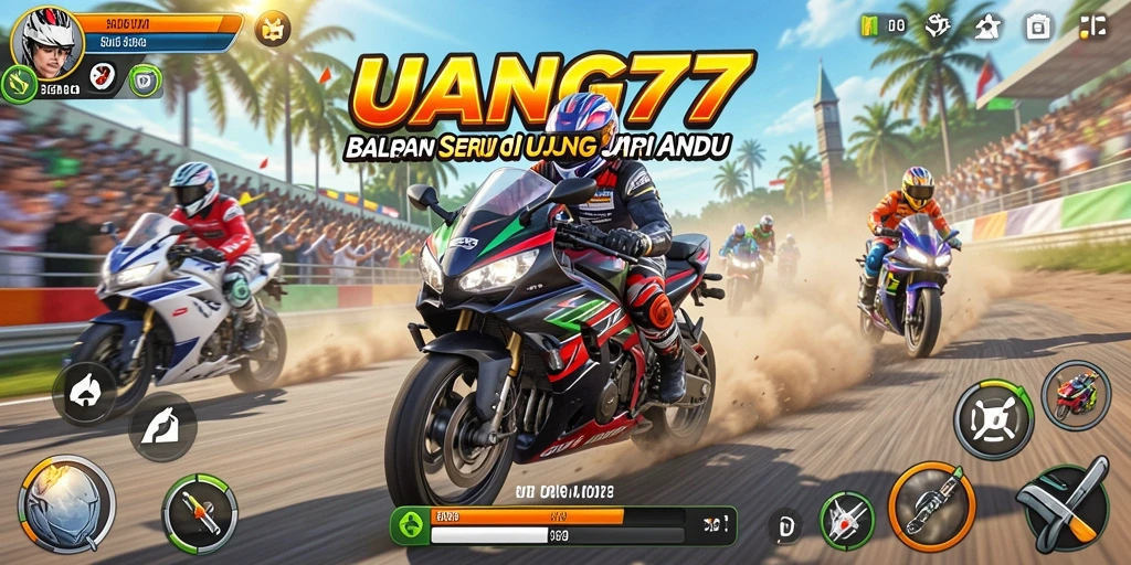 Screenshot balapan motor yang intens dan seru di UANG77.