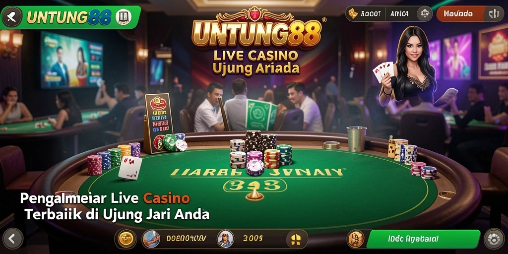 Screenshot utama UNTUNG88 menampilkan dealer profesional dan permainan yang mendebarkan.